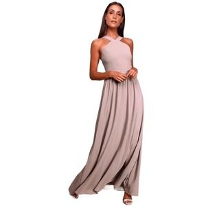 T4 Lulus Mauve Halter Neck Criss Cross Waist Maxi Dress Women's Size M